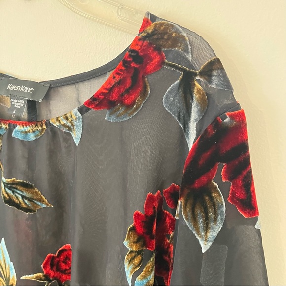 Karen Kane Womens Velvet Burnout Pullover Floral Blouse (J1) - Picture 5 of 11